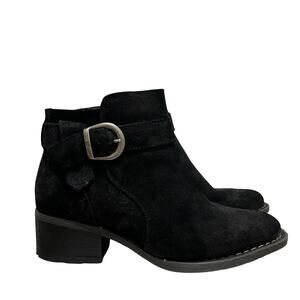 Born Womens Morocco Suede Leather Ankle Boots US 7.5 EU 38.5 Black Side Buckle